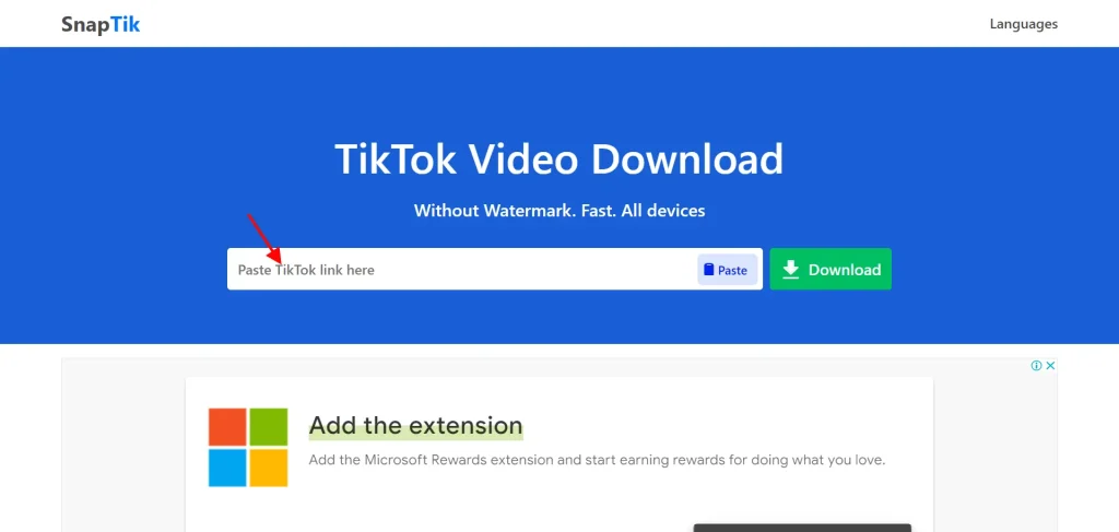 SnapTik homepage: download TikTok videos without watermark