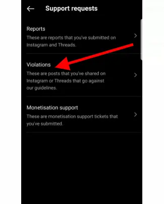 Finally, tap on "Violations" to view any violations associated with your account;