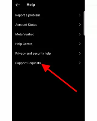 Within the Help section, tap on "Support Requests."