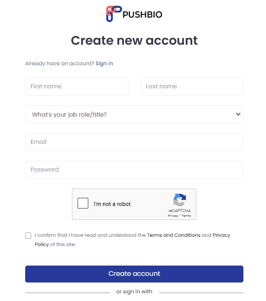 Pushbio Sign Up Page