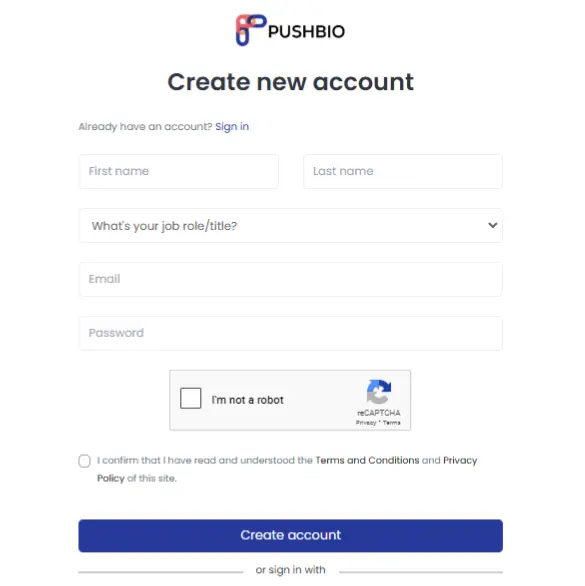 Pushbio registration page